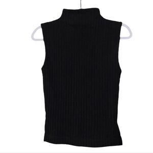 Glam Turtleneck Sleeveless Ribbed Knit Pullover Vest- size S